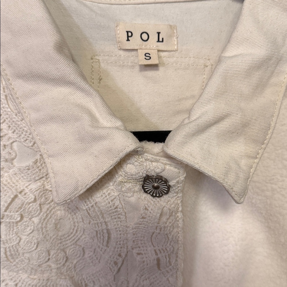 POL Cream Patchwork Button-Front Jean Jacket NWT - image 2